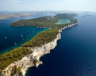 Aerial view of Telascica nature park and Slano lake in Croatia